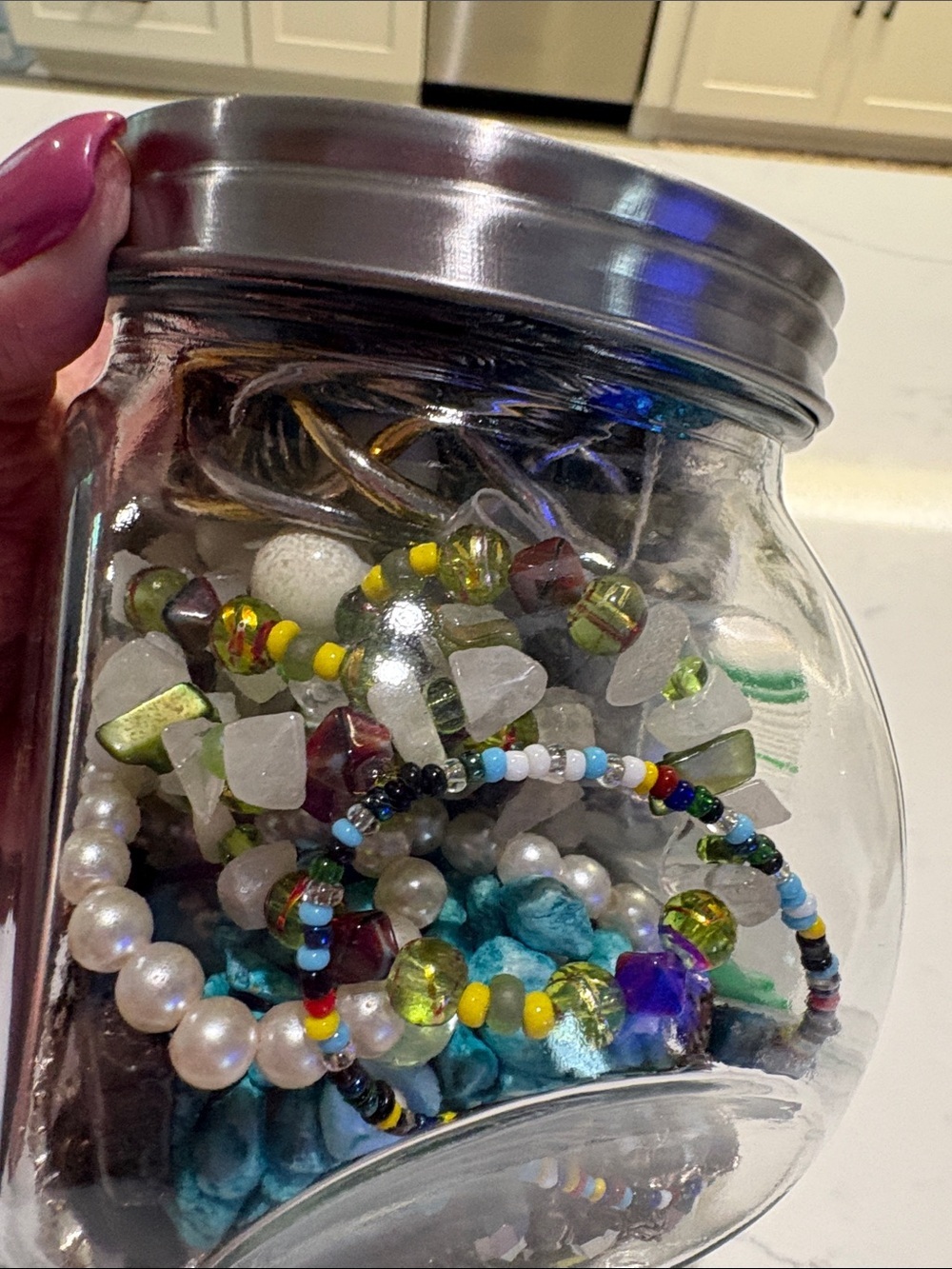 Mixed Costume Jewelry Jar - Pearls, Rhinestones & Colorful Beads H - Picture 6 of 7